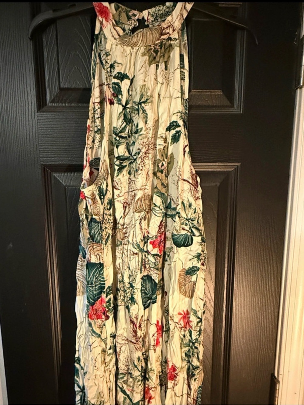 SHEIN Cream Floral Halter Maxi Dress with Green & Red Accents